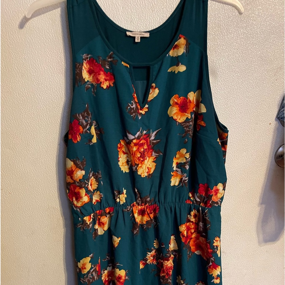 Dress 4 1  hawthorn dark green with peach flowered dress 2xL